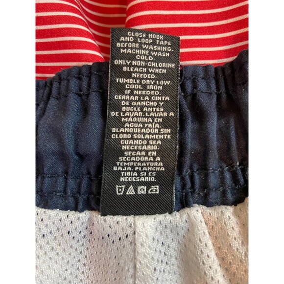 Op Mens Striped Swim Board Shorts L Red White Blue Drawstring Side Pocket Y2K - Picture 4 of 7